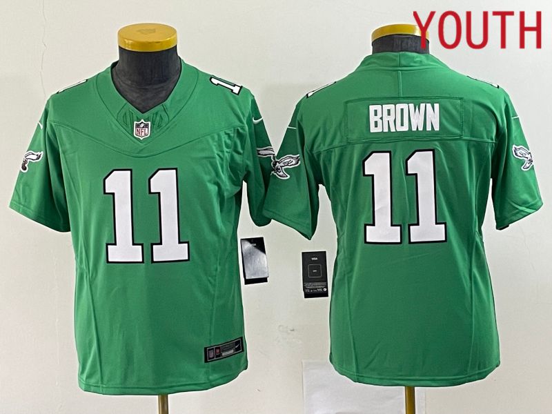 Youth Philadelphia Eagles #11 Brown Green Nike Throwback Vapor Limited NFL Jersey